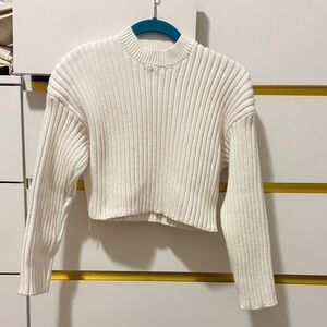 Zara Cropped White Ribbed Knit Sweater - Size S